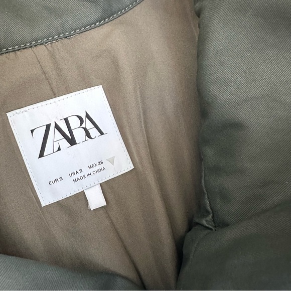 Zara Cropped Double-Breasted Utility Pea Coat Jacket, Dark Khaki, Small - Picture 8 of 13